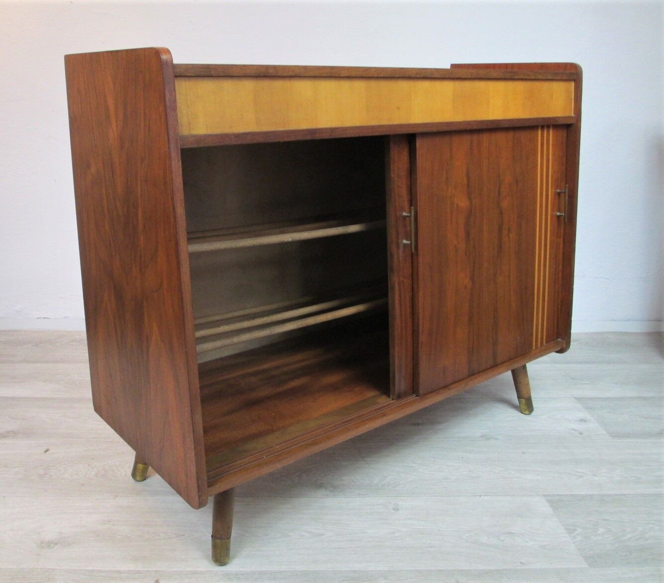 German walnut veneer shoe cabinet, 1960boi