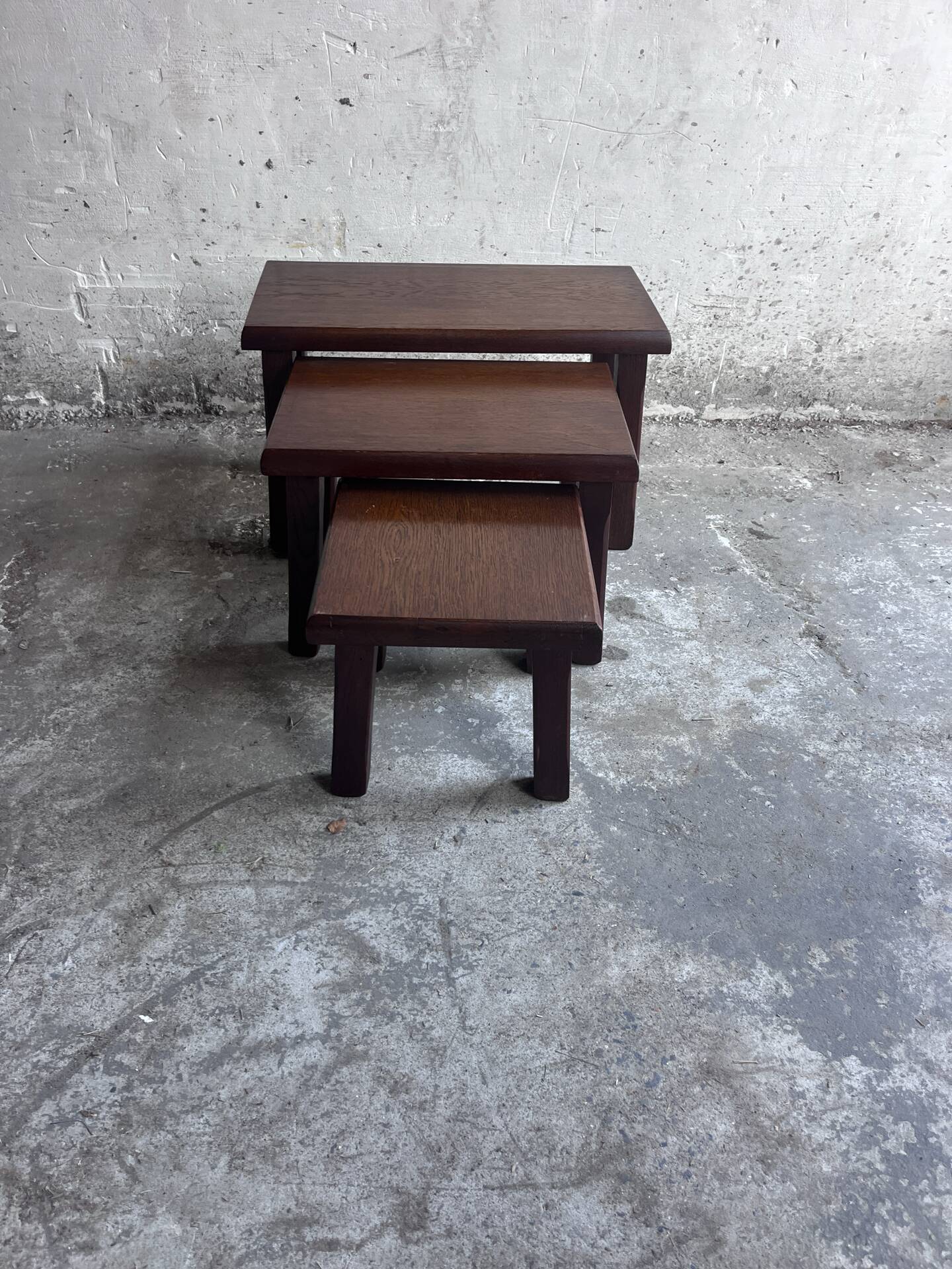Set of three brutalist nesting tables, 1970s.