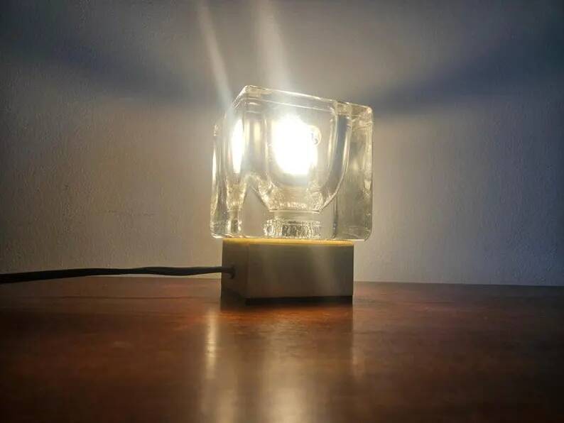 Midcentury Rare Ice Cube Glass Table Lamp, Peill & Putzler, Germany, 1970s