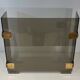 Three-Panel Folding Fire Screen in Smoked Glass with Polished Brass Hinges,