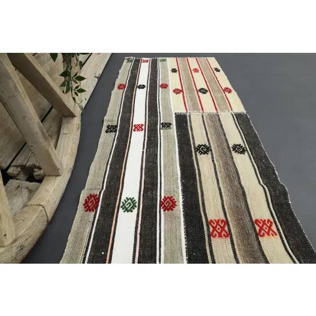 1970s Turkish Oushak Handmade Wool Cotton Beige Runner 68x250