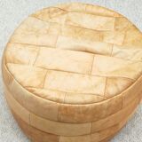Round leather patchwork pouf 1970
