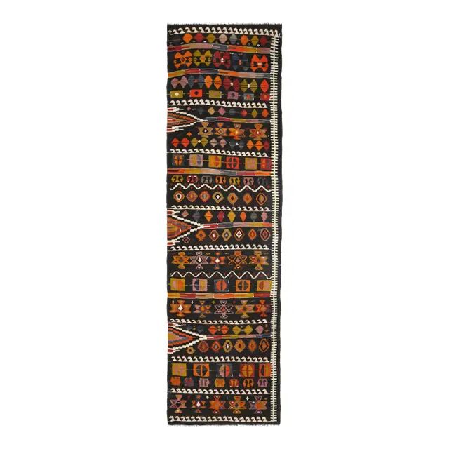 1970s Vintage Turkish Oushak Handmade Wool Cotton Brown Runner Rug 142x413