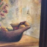 Tableau ancien huile sur toile M. Preaux nature morte + cadre bois vintage
