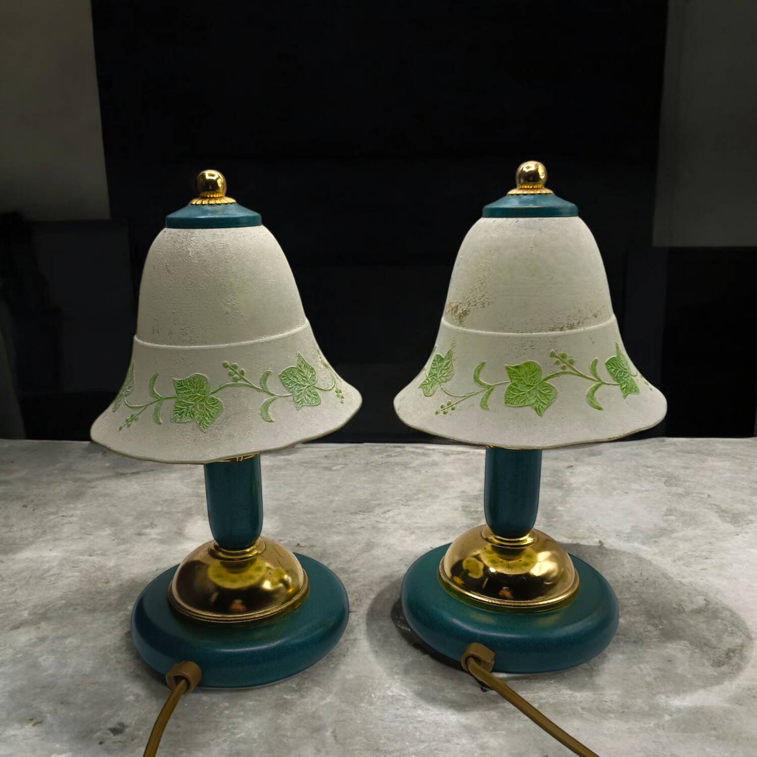 Vintage - Pair of lamps - Glass & Metal