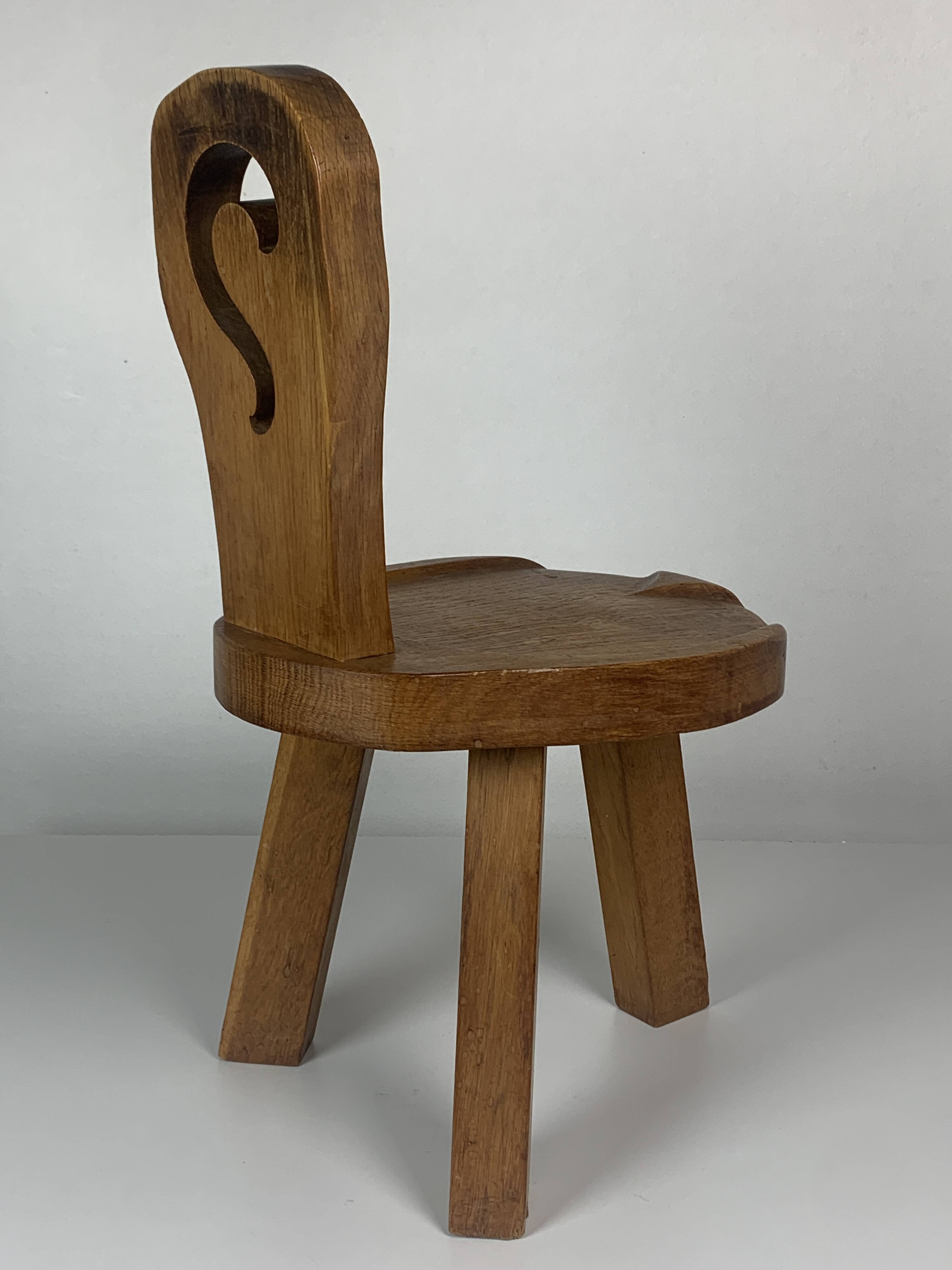 Sculptural Brutalist Chunky Tripod Stool in Oak, 1960s