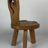 Sculptural Brutalist Chunky Tripod Stool in Oak, 1960s
