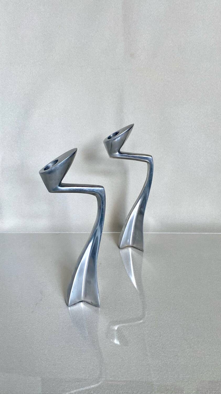 Pair of aluminium candlesticks by Matthew Hilton