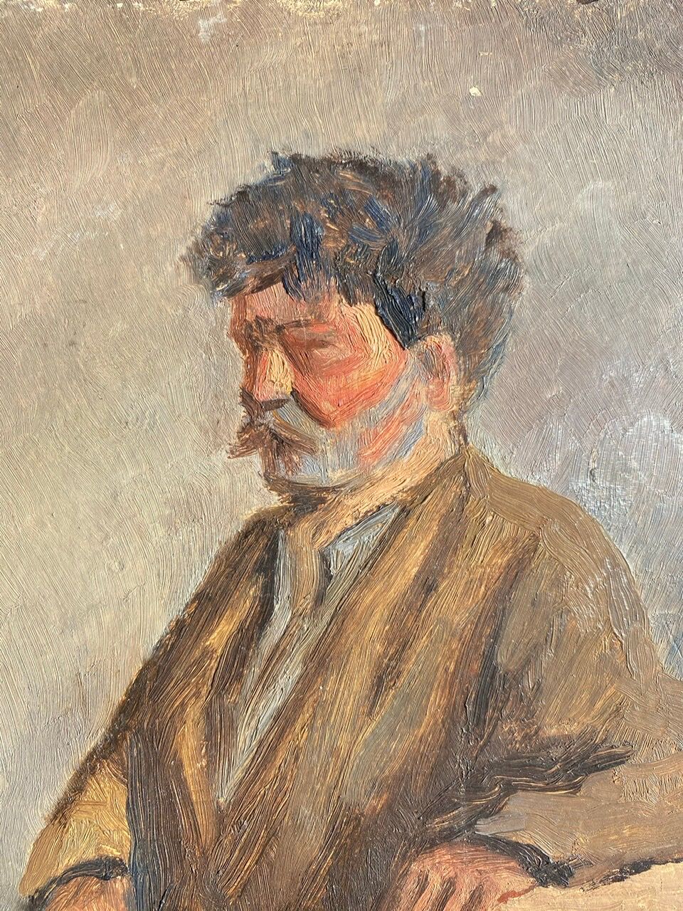 Old painting, portrait of a peasant, signed Étienne Chabrier, dated 1953