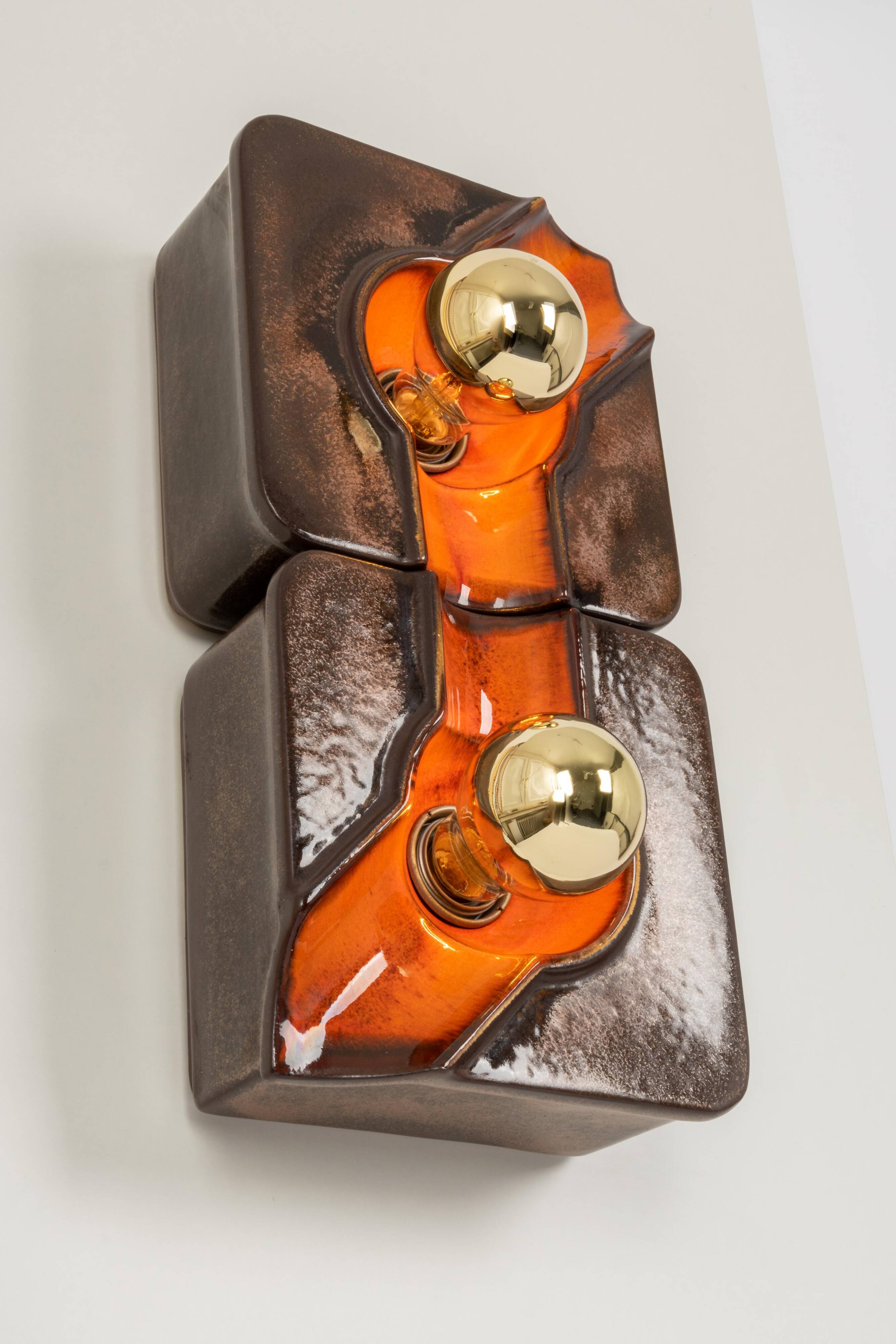 Sputnik wall lights in brown and orange ceramic, Germany 1970s