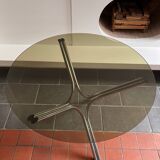 Table à manger en métal chromé et verre fumé, 1970
