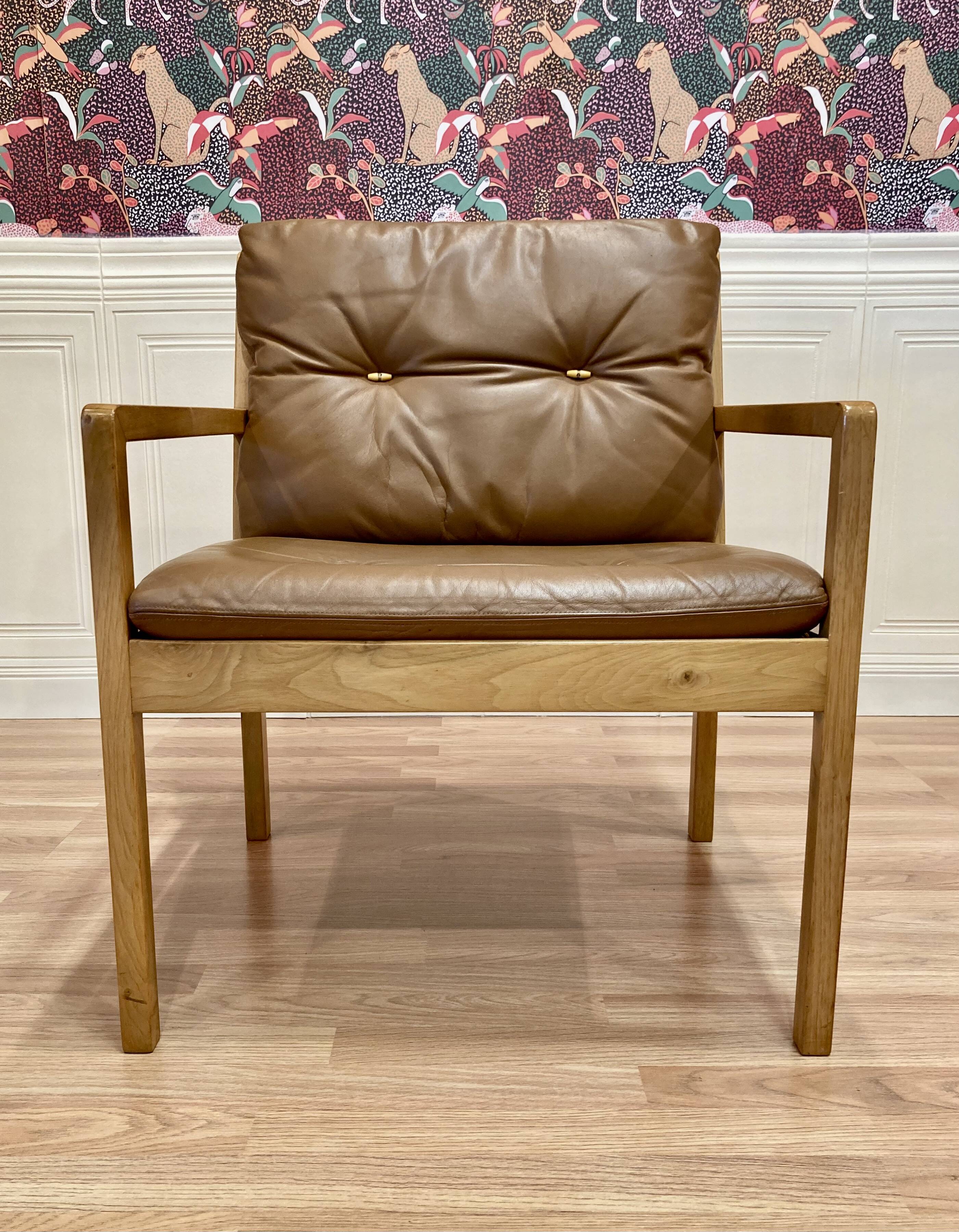 Scandinavian design leather armchair "Bernt Petersen" 1960.