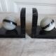 Pair of art-deco bookends in black marble with white veins