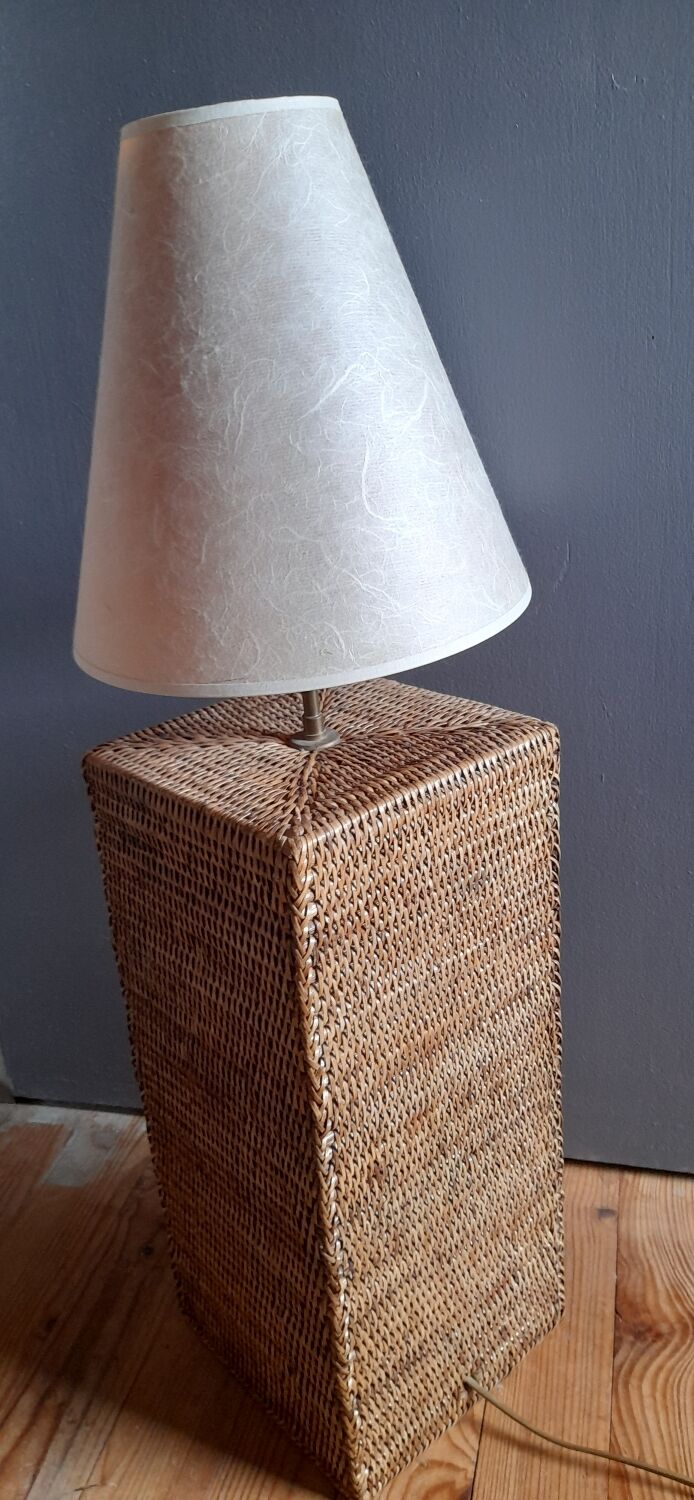 Braided rattan lamp foot, square, vintage 1970