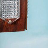Vintage wooden and glass suspension Flygsfors Facette, glass lamp.