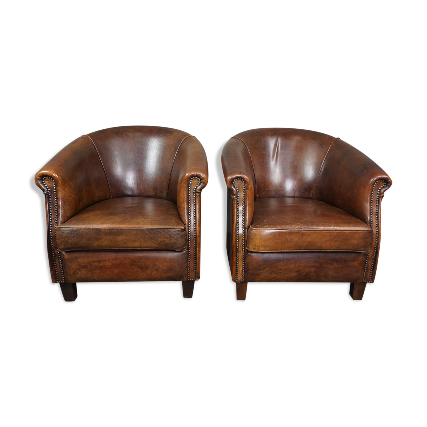 Set of 2 club armchairs in sheep leather
