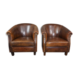 Set of 2 club armchairs in sheep leather