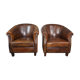 Set of 2 club armchairs in sheep leather