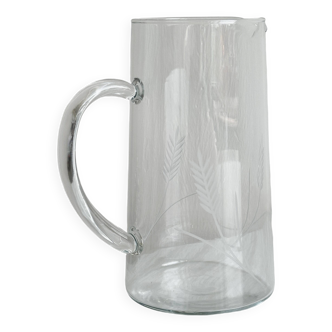 Engraved glass pitcher, wheat ears decoration