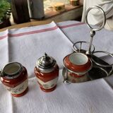 Servant salt shaker/pepper maker/mustard maker - faience and silver metal