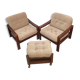 Brown vintage armchairs, 1960s, pair with one stool