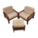 Brown vintage armchairs, 1960s, pair with one stool
