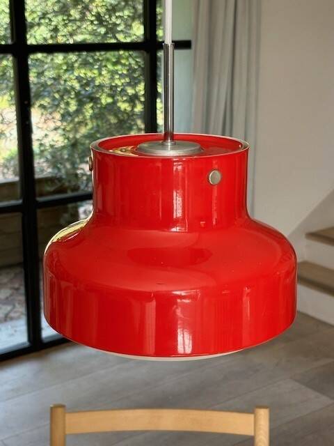 Red bumling pendant light - 70s suede