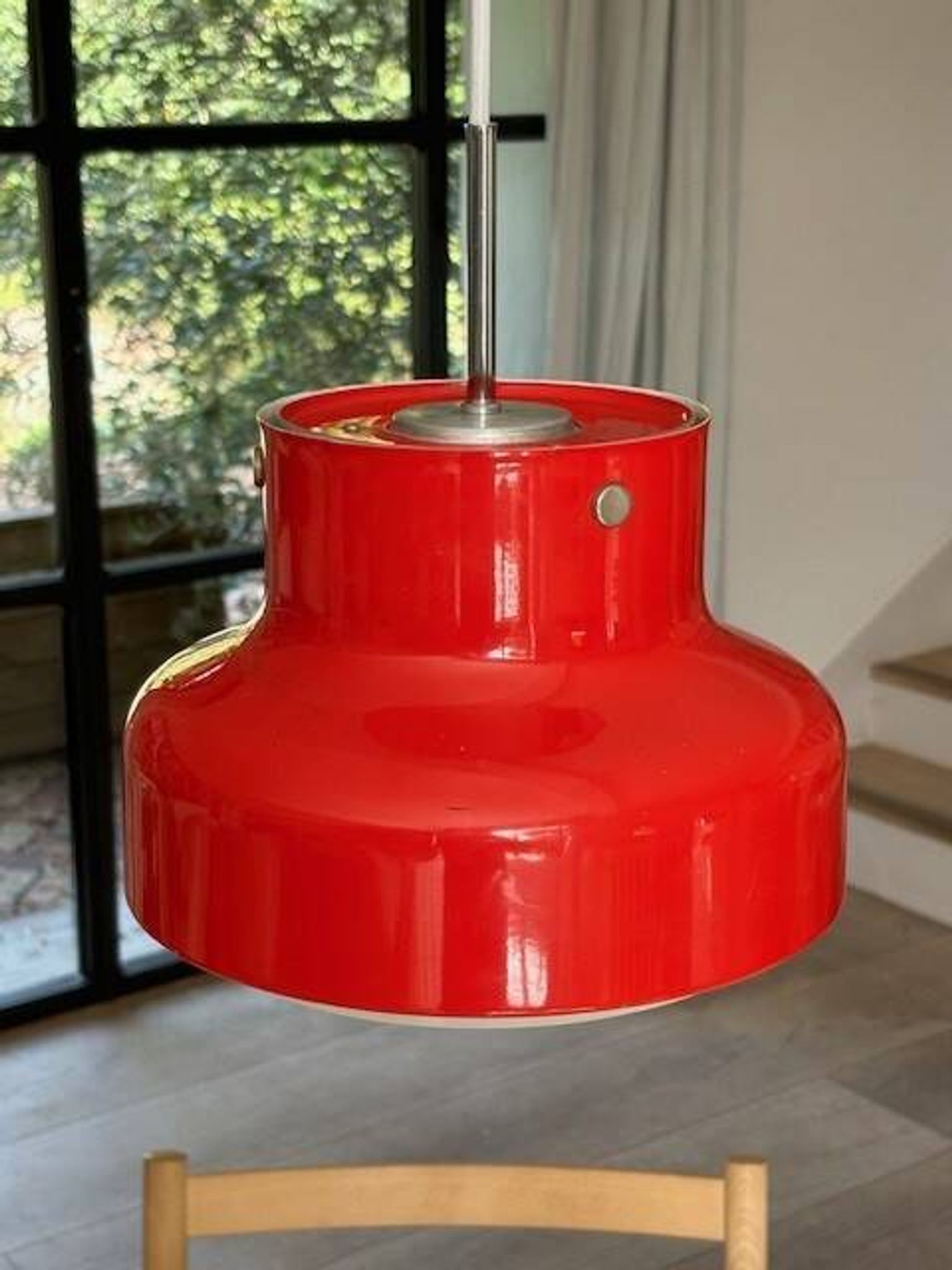 Red bumling pendant light - 70s suede