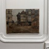 Oil on panel street scene by Roy 1856