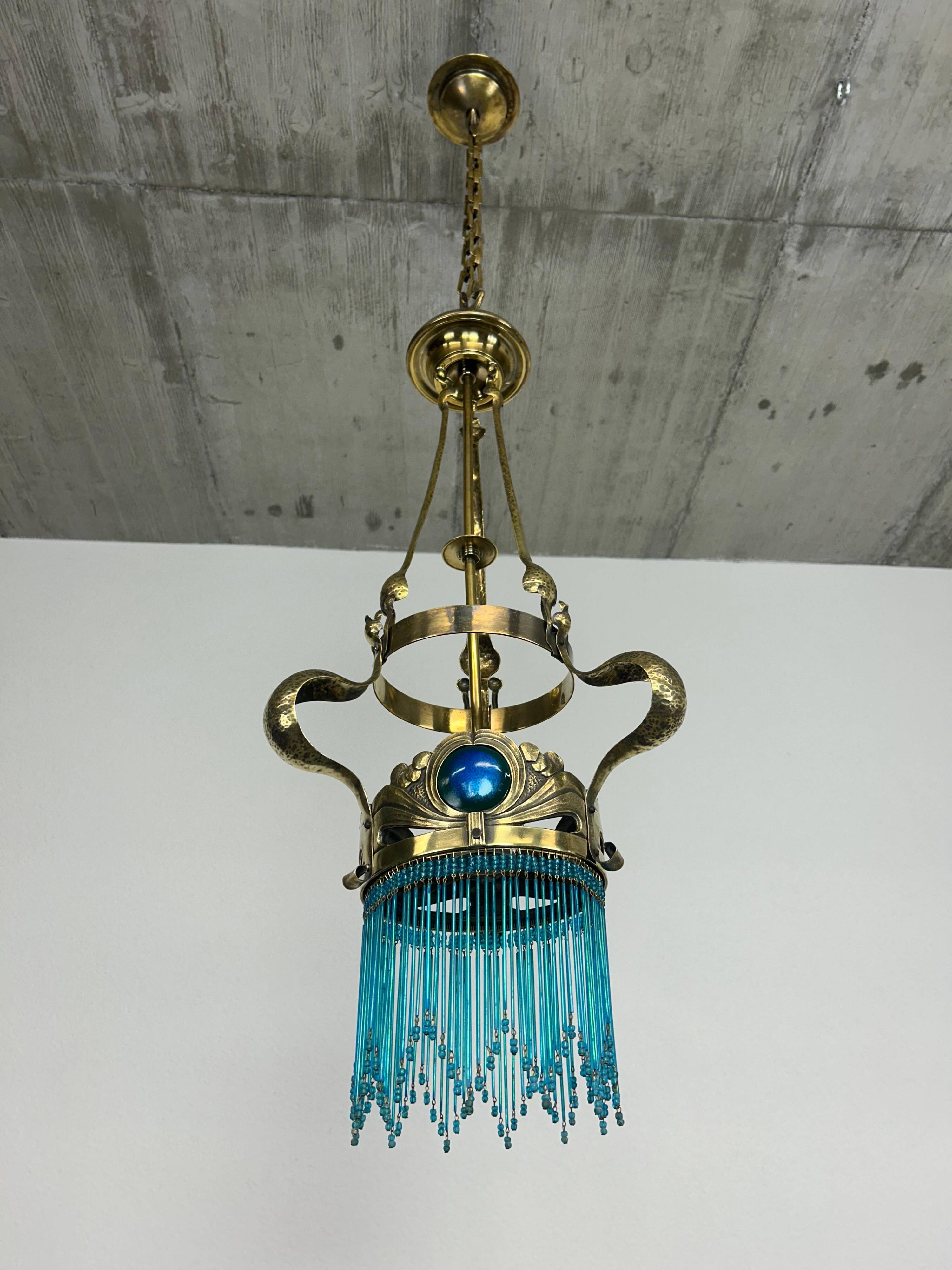 Brass Jugendstil chandelier by Koloman Moser