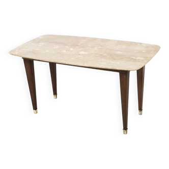 Vintage Beech Coffee Table by Paolo Buffa with a Pink Travertine Top