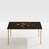 Maison Baguès bamboo brass Chinese lacquered small coffee table 1950s