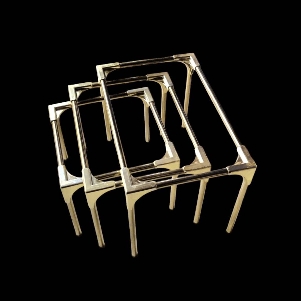 Trio of nesting tables in gold, smoked safety glass, 1970s