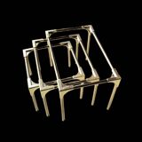 Trio of nesting tables in gold, smoked safety glass, 1970s