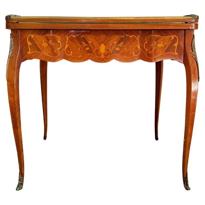 Game table Louis XV style, Napoleon III period (bronze fall and bronze belt, marqueteri