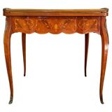 Game table Louis XV style, Napoleon III period (bronze fall and bronze belt, marqueteri
