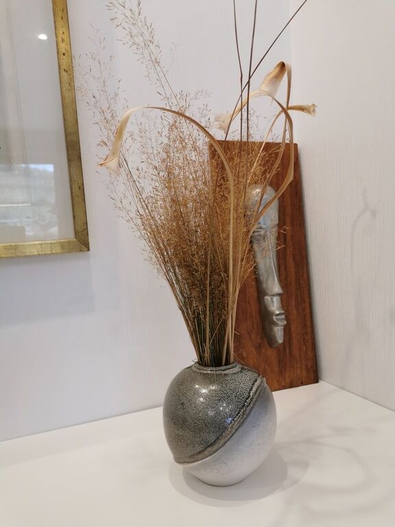 Grey potter's ball vase