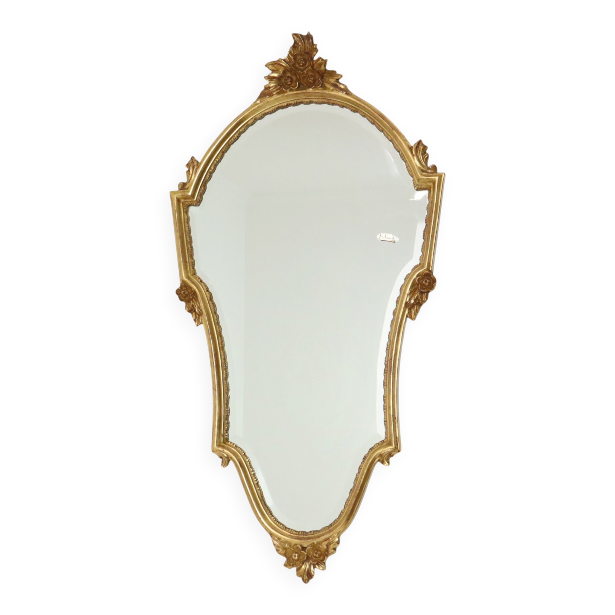 Miroir cranté en or classique Deknudt, biseauté, style Louis XVI, 94 cm