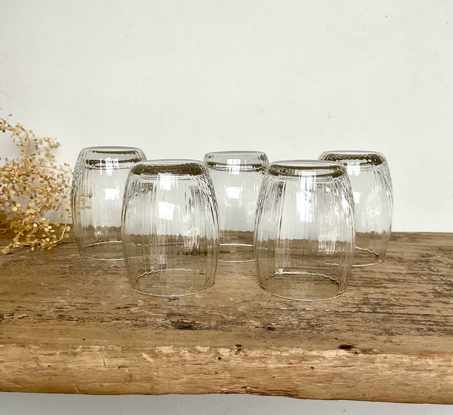 5 small vintage ribbed glasses