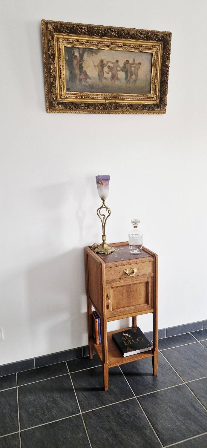 Art Deco style bedside table in solid oak, 1930s