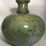Contemporary vase ball shape raku shades of green and yellow
