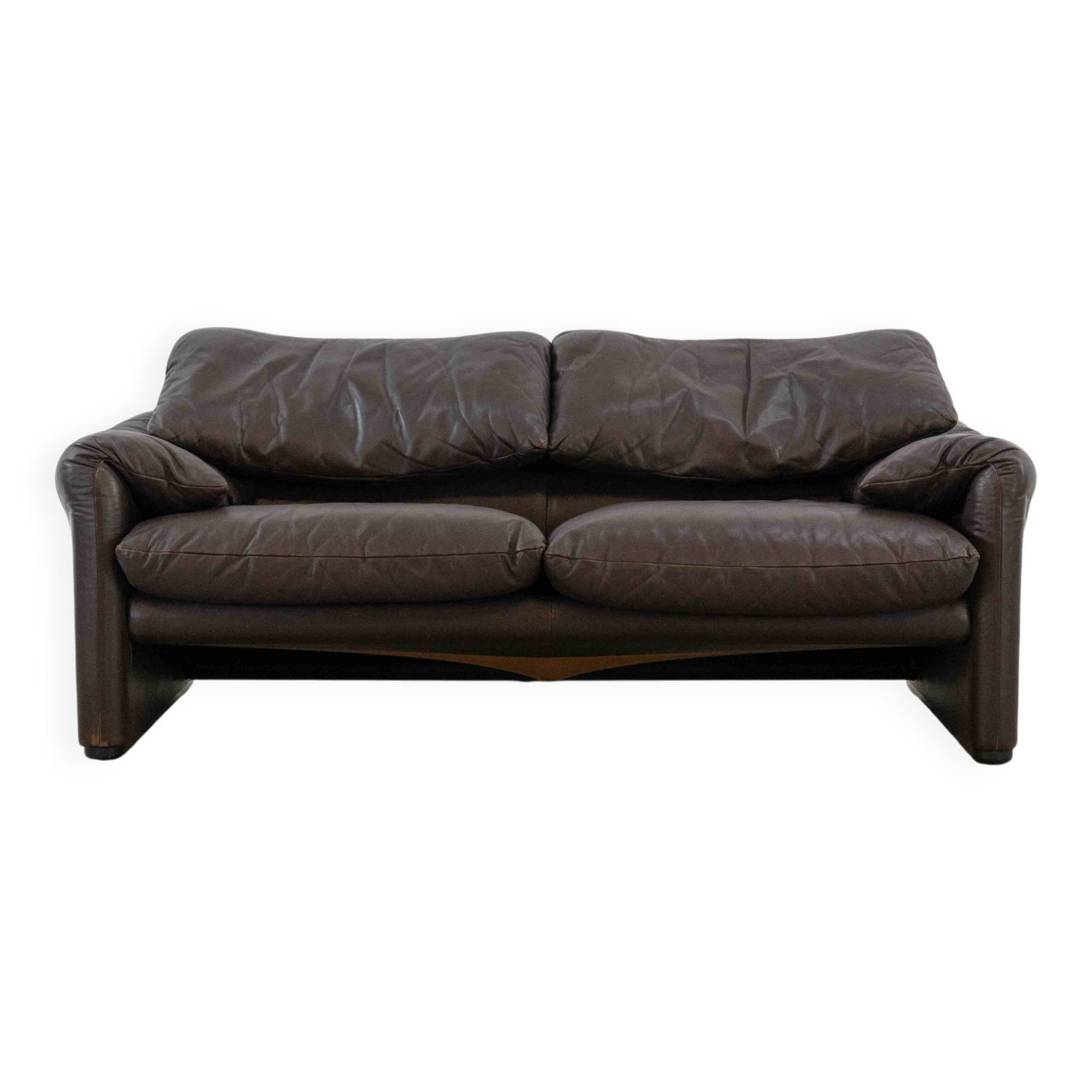 Brown leather 2-seater sofa Cassina Maralunga by Vico Magistretti