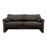 Brown leather 2-seater sofa Cassina Maralunga by Vico Magistretti