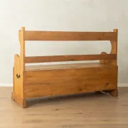 Banc coffre ancien vers 1900, en chêne massif, fait à la main