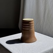 Vintage ceramic vase in glazed brown-orange with stripes H21.5 D19