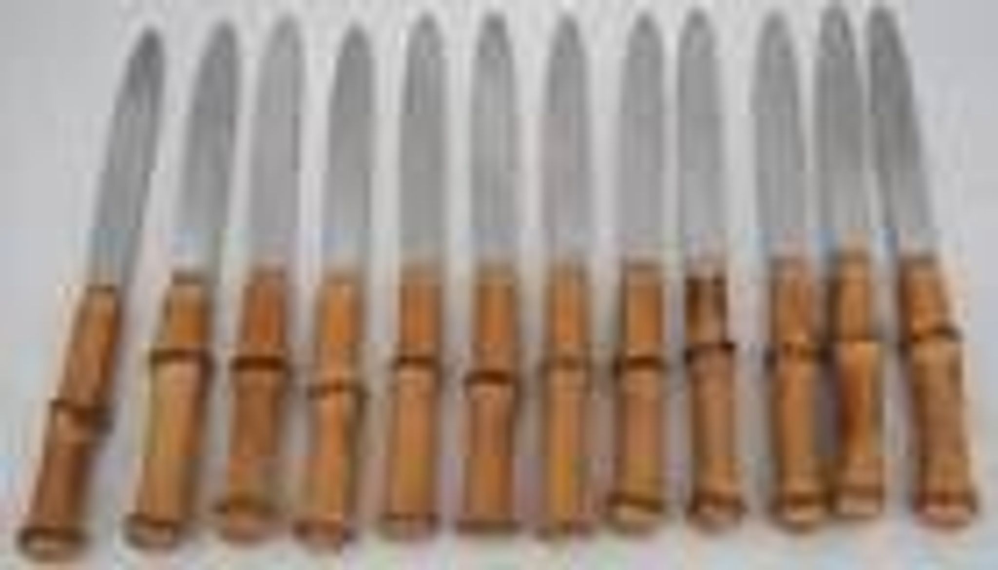Set of 24 knives with bamboo handles from 1960, 12 dinner knives + 12 side/dessert knives.