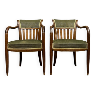 Pair of Art Deco oak armchairs circa 1920-1925
