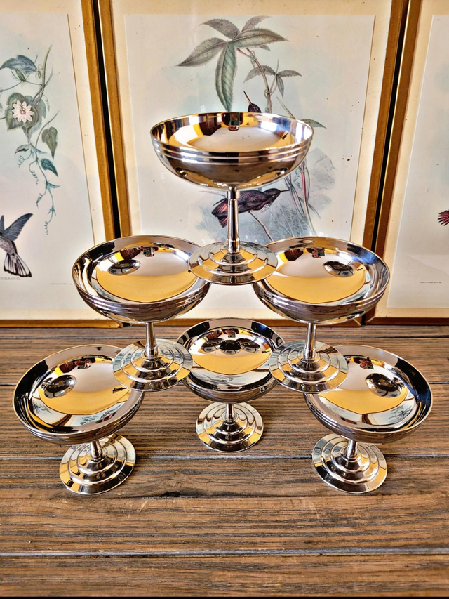 6 vintage stainless steel ice cream cups Letang Remy