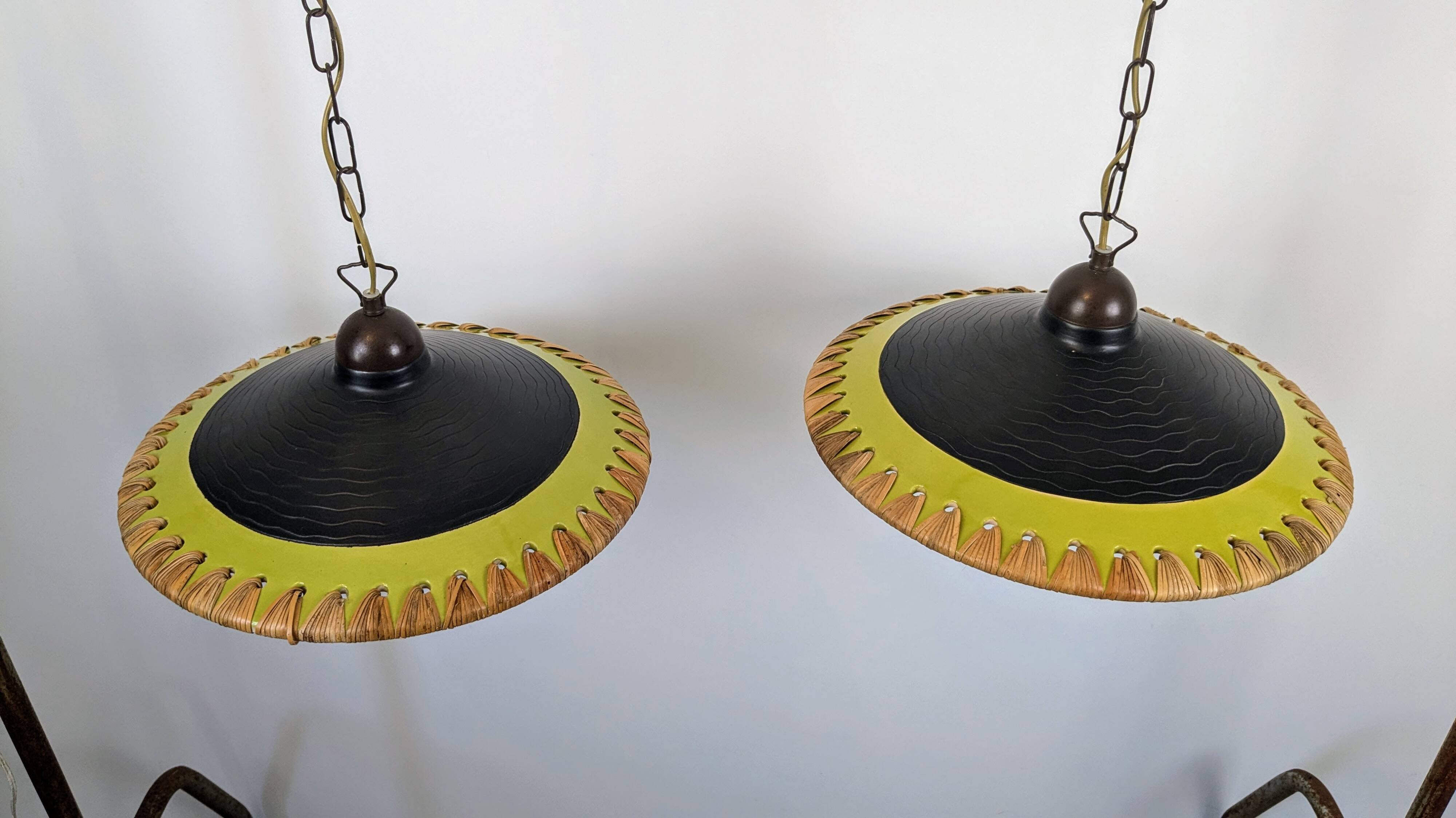 80's Concept Glass Italian Pendant Lights, Vintage Design Pair