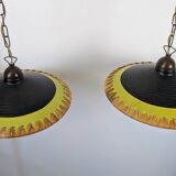 80's Concept Glass Italian Pendant Lights, Vintage Design Pair